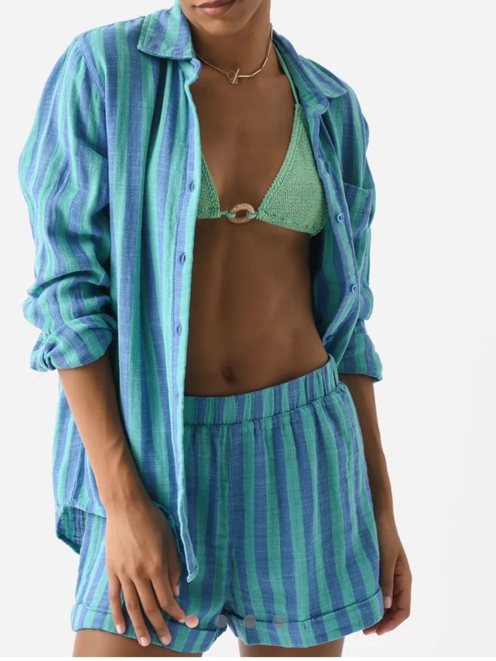 Z Supply Women's Saturday Stripe Gauze Shirt and shorts matching set cotton 2pc